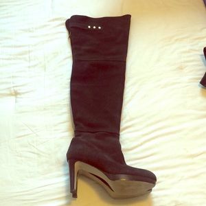 Dark chocolate, leather, brown, thigh-high boots